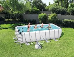 Bestway Rechteckiger Power Steel Pool Set Pool 11532 Liter Grau 488 X 244 X 122 Cm Baden Badespass Schwimmen Pool Uber Dem Boden Pool Ideen Hallenbader