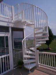 Outdoor Aluminum Spiral Stair For Jim In Md As You Can See There Was Optimal Space Saving With The Spiral Extending Over The Stairs Stair Kits Spiral Stairs