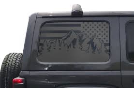 Black American Flag Decal Jeep Jeep Wrangler Flag With Outdoor Scene Decals Jlu Jku Hardtop Side Windows Mountains Pines Forest Flag C Jeep Wrangler Jeep Decals Jeep Accessories