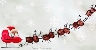 For just a few hours of time and less than $20, you can make your own diy santa sleigh and reindeer outdoor decorations. Santa S Sleigh W Flying Reindeer Fingerprint Craft For Kids Crafty Morning