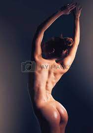 Naked, woman and butt in studio, sexy and dark for sensual beauty, skincare  and fitness by backdrop. Model, nude and ass with glow, sexual wellness and  erotic aesthetic with body by black