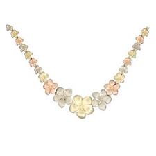 Maybe you would like to learn more about one of these? 14k Tri Color Gold Hawaiian Plumeria Graduated Necklace Elegant Hawaiian Jewelry