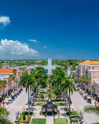 Mizner Park in downtown Boca Raton Florida representing the local market Alex Mendel serves