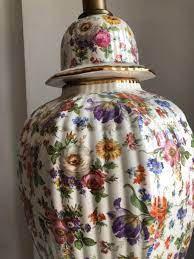 Vintage cloisonne temple jar pink cherry blossoms ginger jar urn cobalt blue bird beautiful vintage chinese ginger. Chinoiserie Porcelain Gilt Floral Ginger Jar Hand Painted Table Lamp Monumental For Sale At 1stdibs