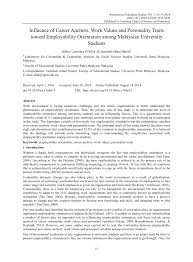 Pdf Influence Of Career Anchors Work Values And Personality Traits Toward Employability Orientation Among Malaysian University Students