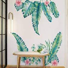 living room home decor green banana leaf wall decal bedroom tropical wall stickers floral mural house decoration creative greenery plants tropical wall decals flower wall stickers plant wall