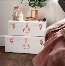 Pretty Old White And Rose Gold Vintage Trunk Set Rose Gold Bedroom Gold Bedroom Home Decor Accessories