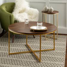Walker Edison Gaf36aldwg 2 Piece Round Coffee Table Set Dark Walnut Gold In 2020 Round Coffee Table Sets Coffee Table Coffee Table Setting