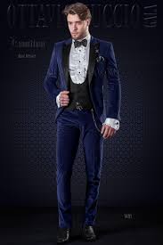 Abiti a righe, con stampe paisley. Smoking Matrimonio Uomo Blu Elettrico In Velluto Rever In Raso