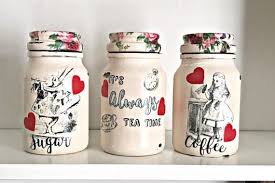 Alice In Wonderland Kitchen Canisters Tea Coffee Sugar Jars Etsy Tea Coffee Sugar Jars Tea And Coffee Jars Sugar Jar