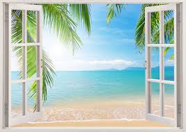 Beach Wall Decal 3d Window Tropical Coast Wall Decal For Etsy In 2020 Beach Wall Murals Beach Wall Decals Window Wall