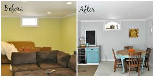 A collection of asian prints, purchased by the couple while living in japan in the 1950s, hangs in her remodeled basement living room. Basement Makeover Part 2 Teeny Ideas