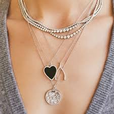 White Gold Onyx Inlay Heart Necklace With Diamonds Evil Eye Necklace Gold White Diamond Necklace Evil Eye Necklace