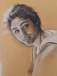 Drawing of a guy in colored pencil