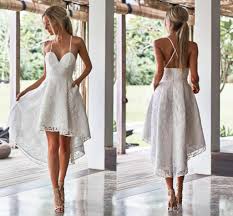 Fashion Lace High Low Cheap Wedding Dresses Under 100 With Straps Backless Short Front Long Back Beach Wedding Reception Dress Bridal Gown In 2020 Short White Dress Wedding Short Wedding Dress