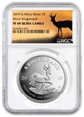 2019 south africa 1 oz silver krugerrand proof r1 coin ngc pf70 uc springbok label