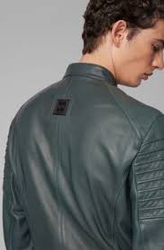Boss Slim Fit Biker Jacket In Waxed Leather