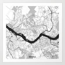 Seoul Map Gray Art Print By City Map Art Society6 City Map Art Grey Art Print Seoul Map