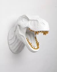 The Bronson In White W Gold Teeth Modern T Rex Decor Dinosaur Art White Faux Taxidermy Faux Taxidermy Dinosaur Head