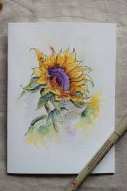 Original Sunflower Watercolor Painted Card Sunflower Watercolor Painting Watercolor Sunflower Watercolor Flowers