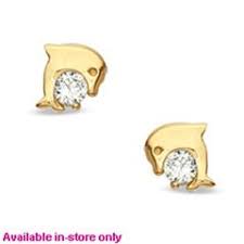 10k Gold Cubic Zirconia Dolphin Piercing Earrings View All Earings Piercings 14k Gold Earrings