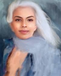 Artist Wenora Joe with her amazing pictorial, the Red, White and Blue.