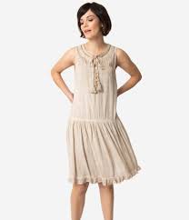 1920s Style Tan Sleeveless Drop Waist Dress Unique Vintage Dropwaist Dress Drop Waist Dress 1920s Drop Waist Dress Outfit