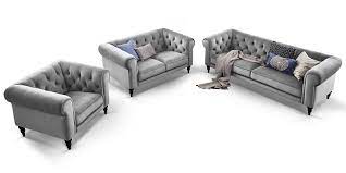 Fügen sie das modell ihrer wunschliste. 3 2 1 Sitzer Chesterfield Sitzgarnitur Samt Hudson Moebella24