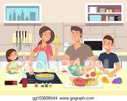 See more ideas about clip art, kitchen clipart, house clipart. Vector Stock Happy Family Cooking Mother And Father With Kids Cook Dishes In Kitchen Cartoon Vector Illustration Clipart Illustration Gg103836544 Gograph
