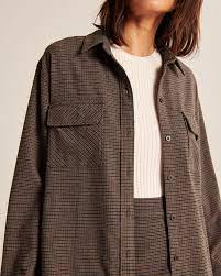 Womens Oversized Flannel Shirt Jacket In Brown Plaid Size M Abercrombie Fitch In 2021 Flannel Shirt Shirt Jacket Womens Shirt Jacket
