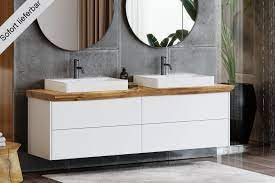 Unsere aktenschränke für dein büro sorgen dafür, dass nicht viel zeit mit der suche nach unterlagen verloren geht. Finja Unterschrank Weiss Matt Waschtischplatte Aus Eiche Mit Baumkante 4 Schubladen Spa Ambiente