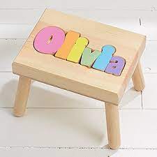 Damhorst toys & puzzles personalized wooden child's name puzzle stool pastel colors. Girls Personalized Name Puzzle Stool Small Baby Gifts