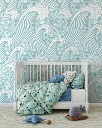 Great Wave Wallpaper Mural Sea Waves Nursery Decor Peel And Etsy In 2020 Waves Wallpaper Nursery Decor Teal Wave Wallpaper