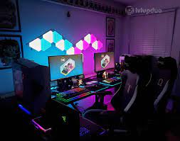 Sharing Our Battlestation Desktop Wallpapers Is The 3d Version Of Our Gaming Area And A Bit Of Our Living Roo Video Game Rooms Game Room Kids Game Room Design