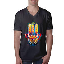 Riokk Az Colorful Hamsa V Neck Tshirts Short Sleeve Cotton