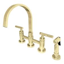 Designed to last a lifetime, this. Kingston Brass Manhattan 2 Handle Bridge Kitchen Faucet With Side Sprayer In Polished Brass Hks8262cmlbs The Home Depot