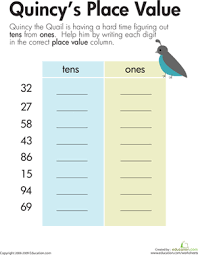 10's and 1's are represented by rods and blocks. Quincy S Place Value Worksheet Education Com Place Values First Grade Math Worksheets 1st Grade Math Worksheets
