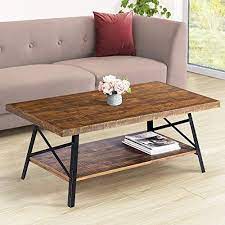 Primasleep 46 W Solid Wood Top Steel Legs Cocktail Coffee Sofa Dining Garden Table Rustic Coffee Sofa Brown Furniture Living Room Brown Furniture