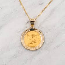 St Thomas Necklace Saint Medallion Medal Baptism Christening 14K Solid  Yellow Gold Charm Christian Evangelist Religious Catholic Pendant