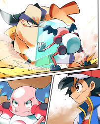 ash ketchum, mr. mime, and hariyama (pokemon and 2 more) drawn by  hyou_(hyouga617) | Danbooru