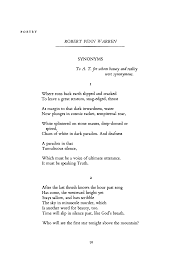 Maybe you would like to learn more about one of these? Synonyms By Robert Penn Warren Poetry Magazine
