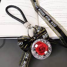 Hai Hong Handmade Preserved Flower Rose Keychain With Bow Knot Never Withered Rose Crystal Keychain Crystal Keychain Keychain Gifts For Women