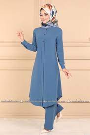 Modaselvim Kombin Dugme Detay Ikili Tesettur Takim Pl925 Mavi Denim Fashion Moda Stilleri Mavi Moda