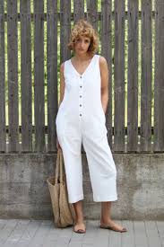 Withe Cotton Jumpsuit Cotton Jumpsuit Sleeveless Jumpsuit Women Overall Women Romper Handmade By Offon Clothing Linen Jumpsuit Jumpsuit Sleeveless Jumpsuits