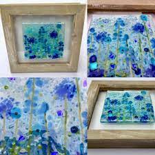 Fused Glass Fused Glass Wall Art Blue Floral Art Cornish Fused Glass Glass Wall Art Fused Glass Wall Art Fused Glass