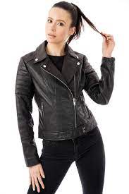Women S Black Asymmetric Leather Jacket With Ribbed Shoulders Barneys Originals Leather Jacket Girl Leather Jacket Leather Jackets Women