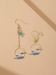 Gold Hoop Shaped Earrings With Blue Clouds Temple Bird Dangle Earrings Oriental Style Decor Drop Earrings Cute Kawaii Mismatch Earrings In 2020 Indie Jewelry Drop Earrings Girly Jewelry