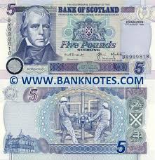 Scotland 5 Pounds 1995 2006 Front Hand Engraved Tonal Portrait Of Sir Walter Scott 1771 1832 Bank Of Scot Scotland Currency Design Scotland Coat Of Arms