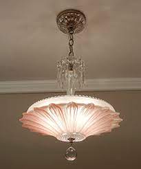 Vintage Art Deco Antique Sunflower Petal Rose Pink Glass Ceiling Light Chandelier Rewired Pink Art Deco Antique Lighting Pink Chandelier