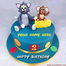 Happy Birthday Images For Kids With Name Write Name On Cute Tom And Jerry Kids Birthday Cake Birthday Cake Kids Birthday Cake Writing Happy Birthday Cakes